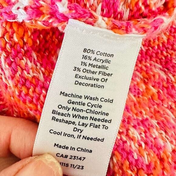 Talbots WOMENS 2X Cardigan Sweater Pink Orange Dash Stripe Collared Full Zip - Picture 7 of 9